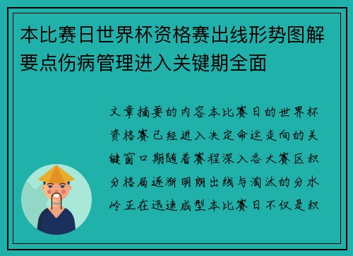 本比赛日世界杯资格赛出线形势图解要点伤病管理进入关键期全面